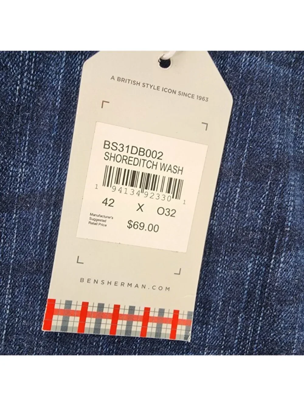 Ben Sherman Jeans Mens 42x32 Shoreditch Blue Stretch Denim Skinny Fit *NWT*